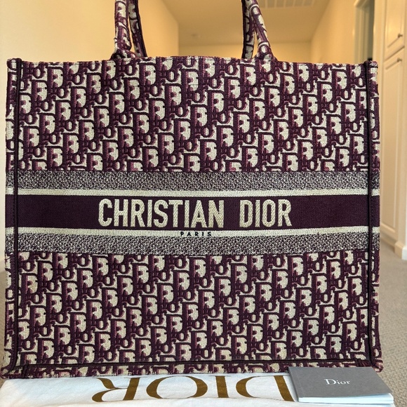 Dior Oblique Canvas Book Tote Bag- Burgundy- Large- MSRP $3,500 - Picture 1 of 12